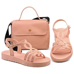 Kit Sandália Feminina Luiza Liz Confortável com Bolsa Luxo