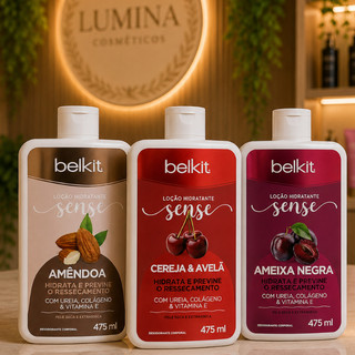 KIT Hidratante Corporal BELKIT 475ml Loção Perfume Hidratação Pele Seca Ureia Colágeno Vitamina E