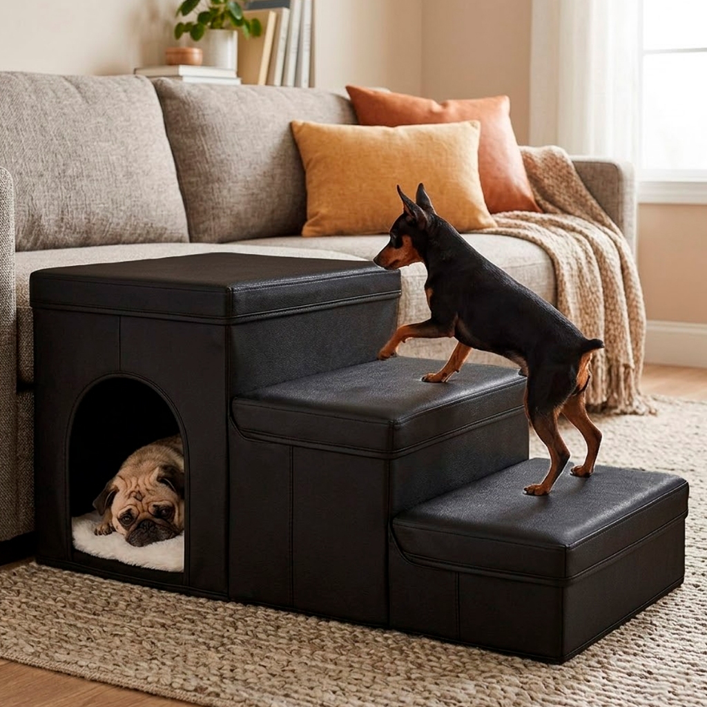 Escada Pet 3 Degraus Cachorro Gato Caixa Armazenamento Escadinha Subir Na Cama Sofá Almofada 41cm
