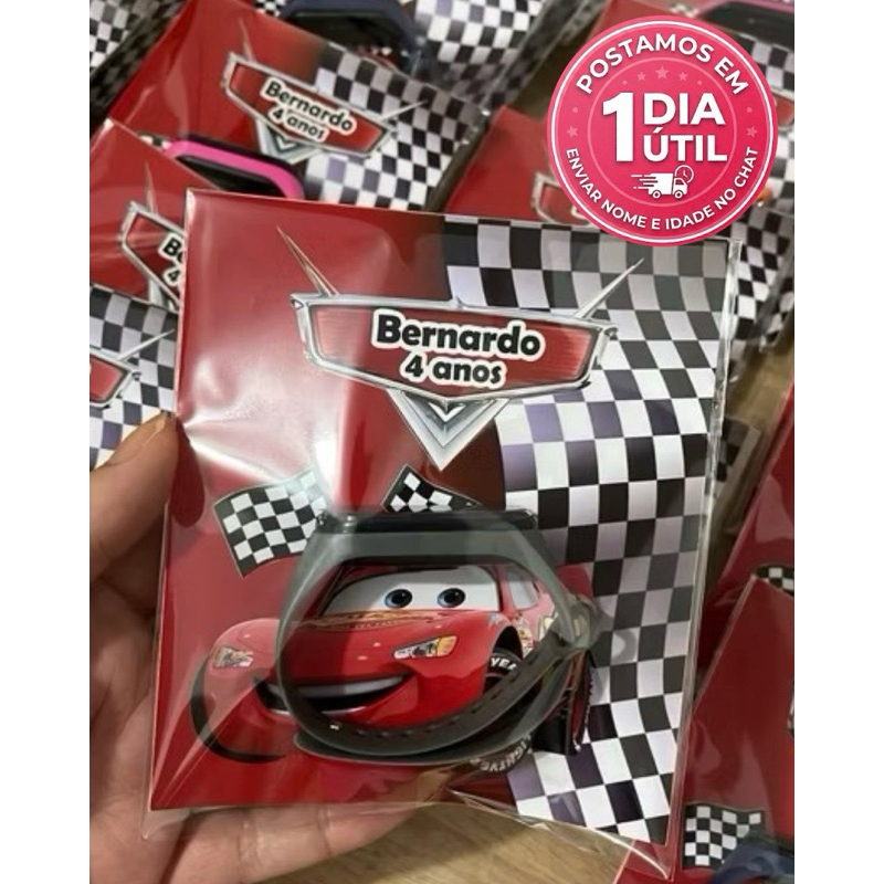 Lembrancinha Personalizada Card Carros com Relógio Infantil LED – Brinde Aniversário Festa Infantil Personalizado