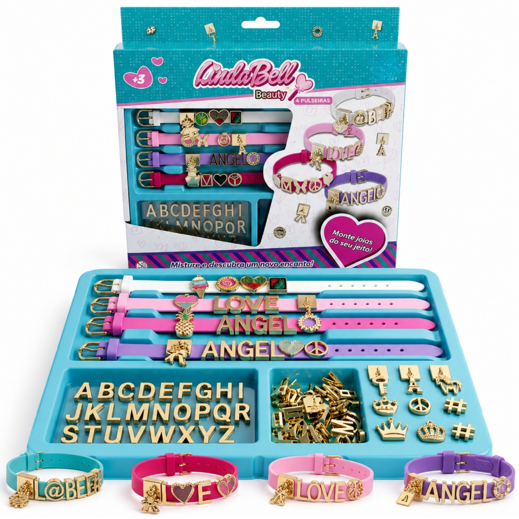 Kit Miçangas Infantil Completo Pulseiras Letras Pingentes Artesanato Presente Me