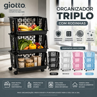 Cesto Organizador Fruteira De Chão Modular 3 Andares Organizador Limpeza Produto - DIRETO DA FÁBRICA