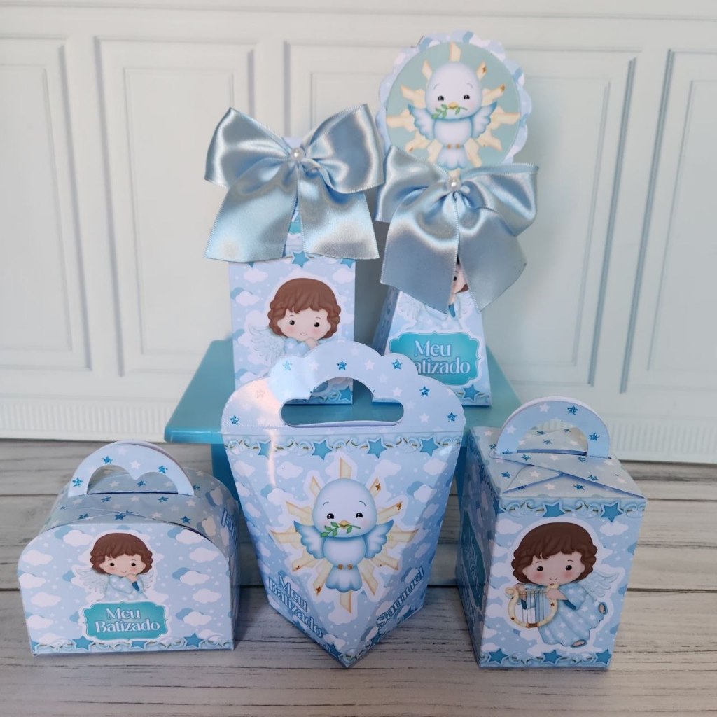 Kit festa Caixinhas Personalizados Lembrancinhas batismo anjinho Batizado