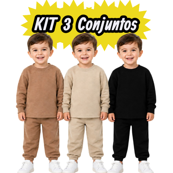 Kit Conjunto 6 peças Infantil Unisex de Moletom Pelúciada e com elásticos frio básico