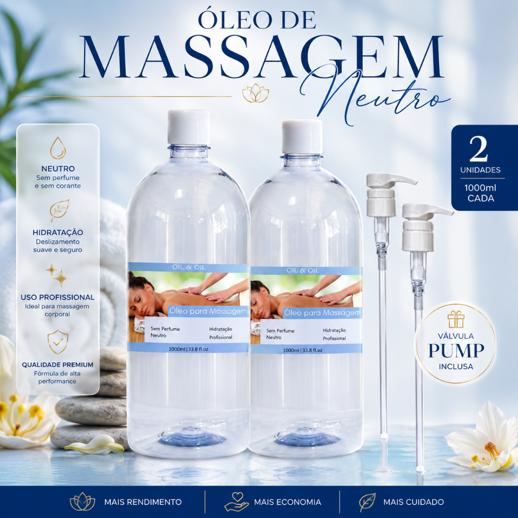 2.UNI Óleo de Massagem Neutro 2X1000mL + Válvula Pump (4PEÇAS)