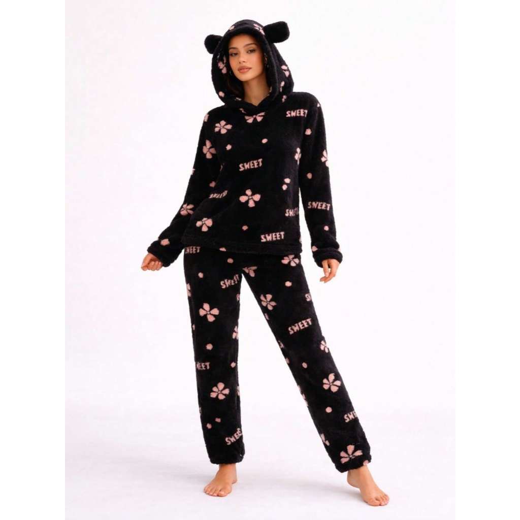 Pijama Feminino Sherpa Inverno Peluciado Quentinho Conjunto Adulto Moda Feminina Confortável Casual Estampado