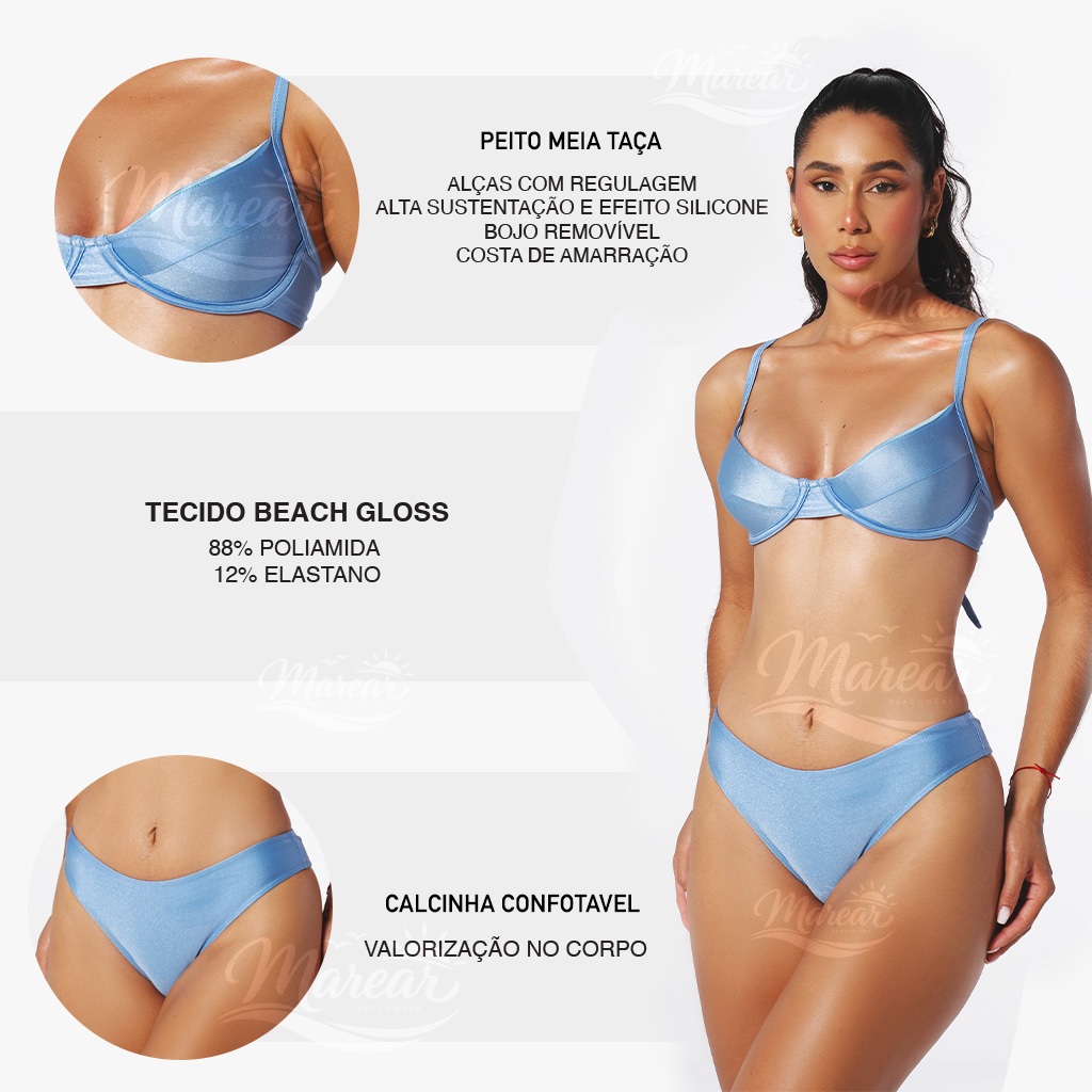 Biquíni Feminino Meia taça elegancia verão tecido beach gloss poliamida bojo removível com forro — imagem 2 de 2
