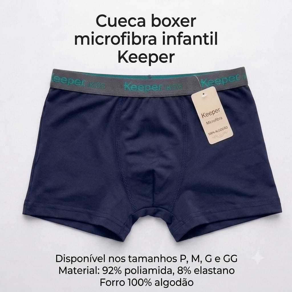 Cueca Boxer Microfibra Soft Infantil Lisa Keeper Tamanhos P, M, G e GG