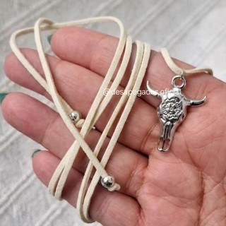 Colar country courinho ajustável amarração boi longhorn choker gravatinha boiadeira lançamento rodeio look festa de peão