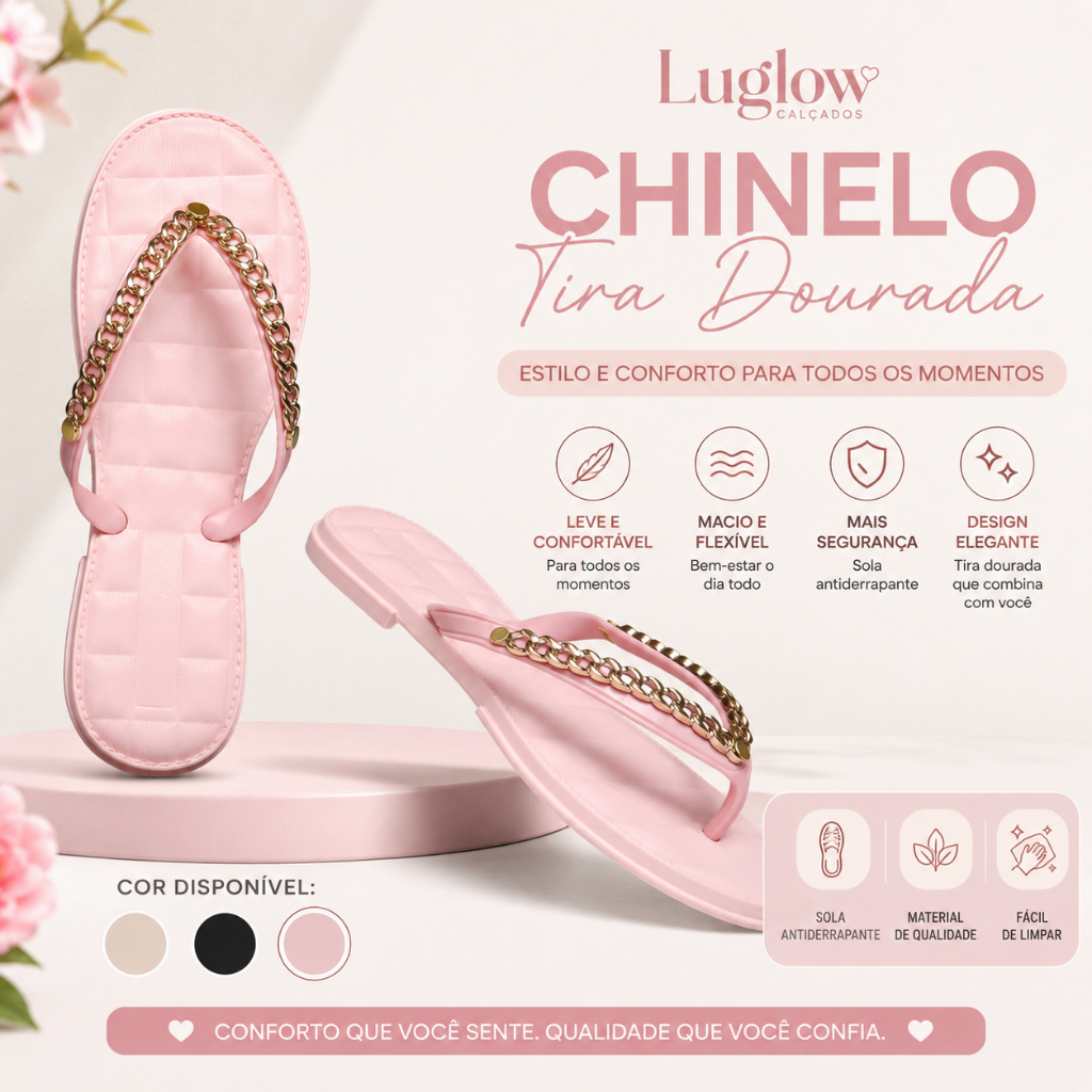Sandália Rasteira Feminina Tira Dourada Chinelo Casual Macio Confortável Antiderrapante