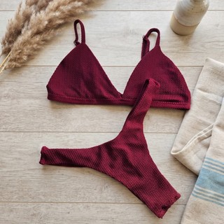 Biquíni Feminino Cortinha Fixa mais Calcinha asa delta Fio Duplo  Texturizado Tendência Verão Moda Praia Confortável