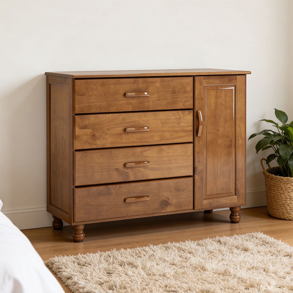 Cômoda Sapateira 1 Porta 4 Gavetas Madeira Maciça Utah M06 Imbuia Brilho - Lyam Decor