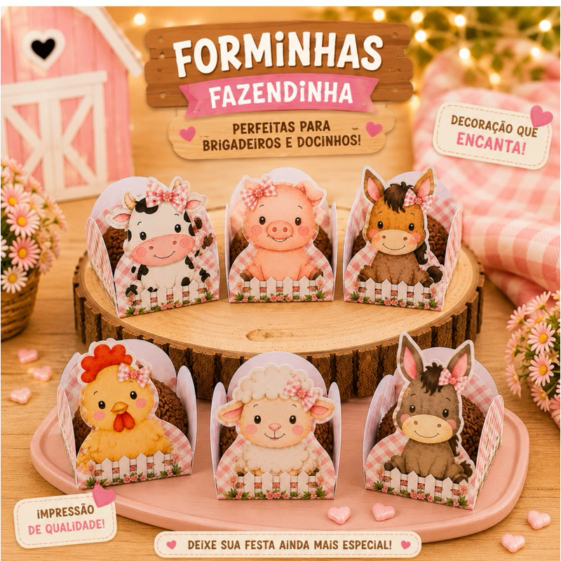 20 forminhas para docinho fazendinha rosa, lembrancinha, festa de aniversário, personalizados.