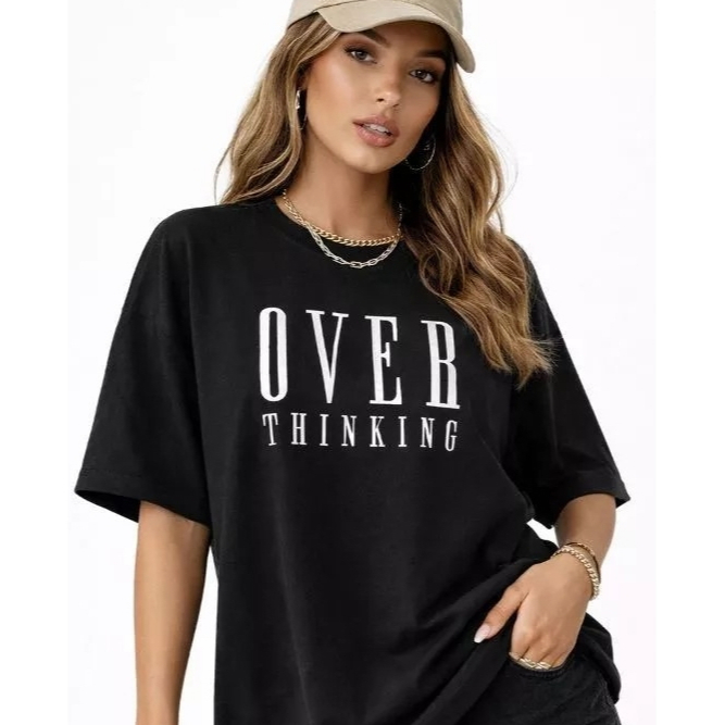 Camiseta Feminina Oversized | 100% Algodão | Over Thinking Streetwear | Estilo Largo Casual