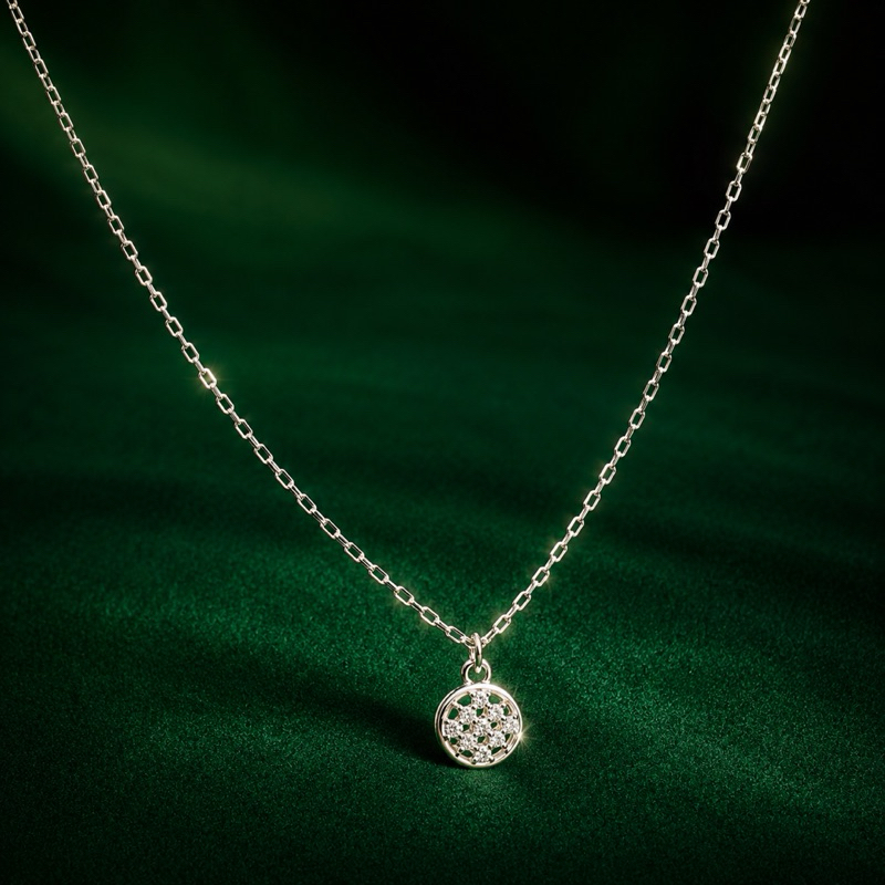 Choker Prata 925 com Pingente Redondo Cravejado Feminina e Delicada