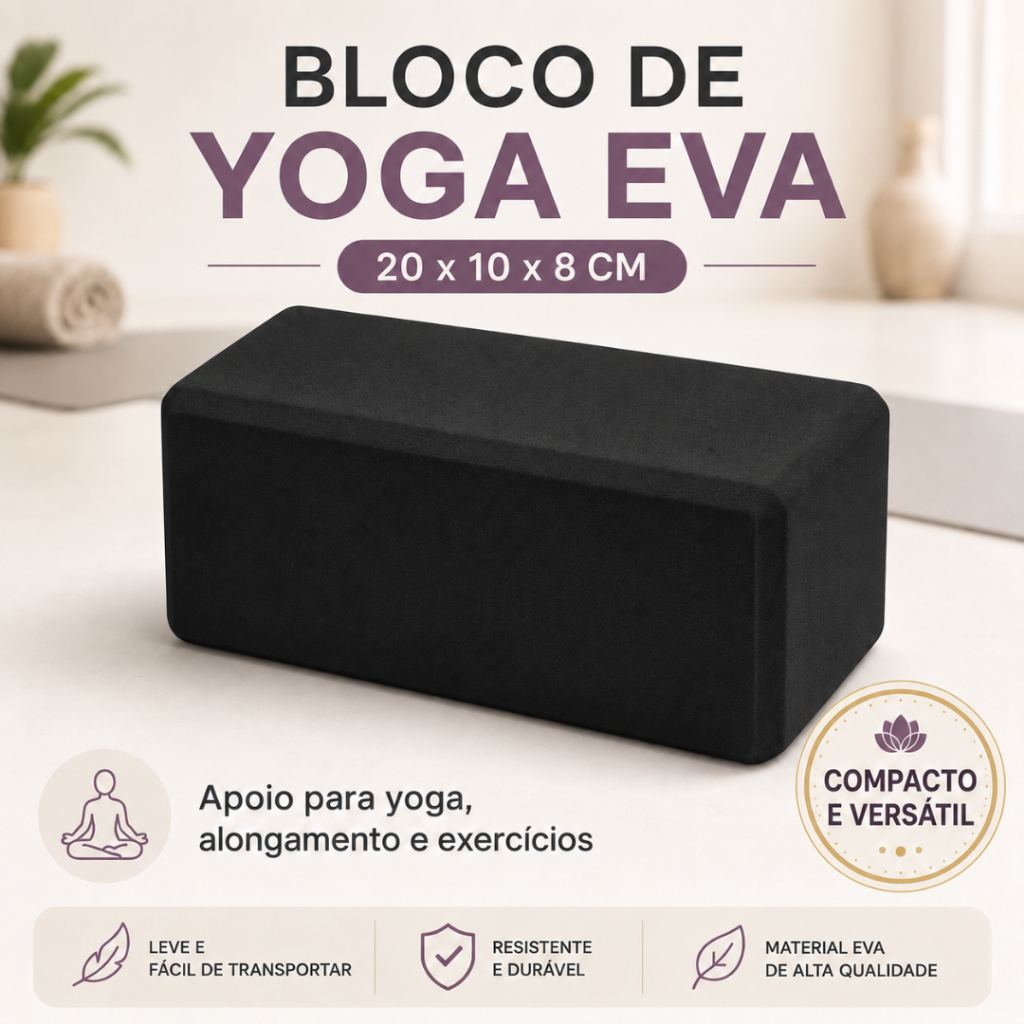 Imagem Bloco de Yoga EVA 20x10x8 cm Tijolo para Pilates Alongamento Equilíbrio e Exercícios