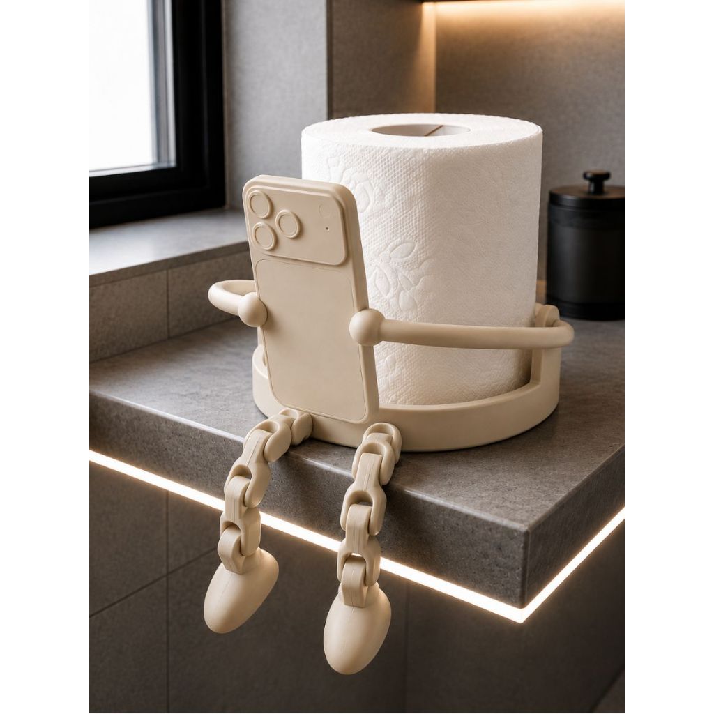 Suporte Porta Papel Higiênico com Lendo Celular Com Pernas Articuladas Decorativo Moderno