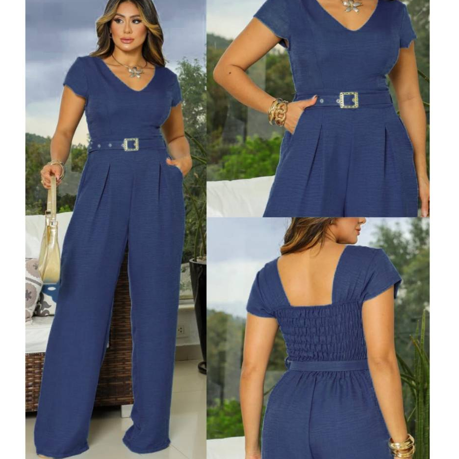 MACACÃO FEMENINO DAY DUNA LINHO COM CINTO ELEGANTE SOCIAL E CONFORTAVEL
