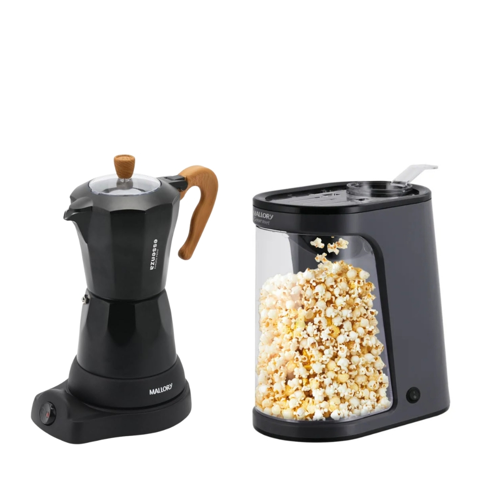Kit Cafeteira Elétrica Italiana Mallory 280ml 6 Xícaras + Pipoqueira Gourmet Sem Óleo