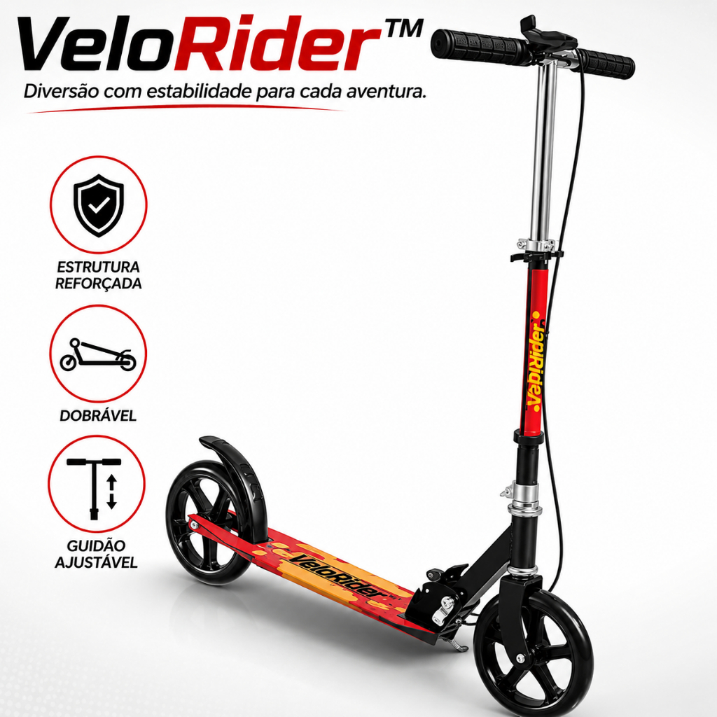 Patinete Infantil Dobrável Rodas Grandes Guidão Ajustável Resistente Preto VeloRid