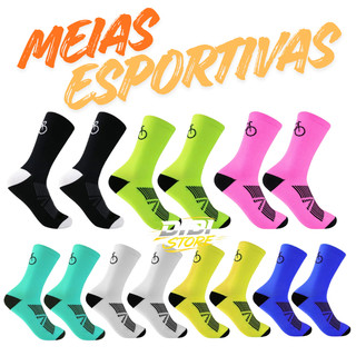 Meia de Compressão Ciclismo Bike Cano Médio Esportiva Respirável Corrida Academia Fitness Unissex