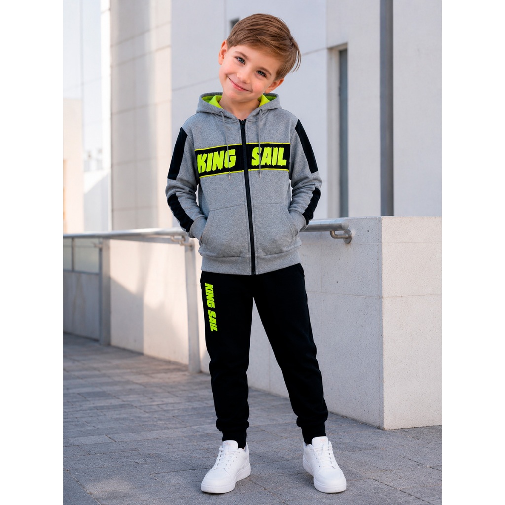 Conjunto Infantil Masculino Moletom King Sail com Capuz Inverno Menino 4 ao 16 Casual Confortável Tendência