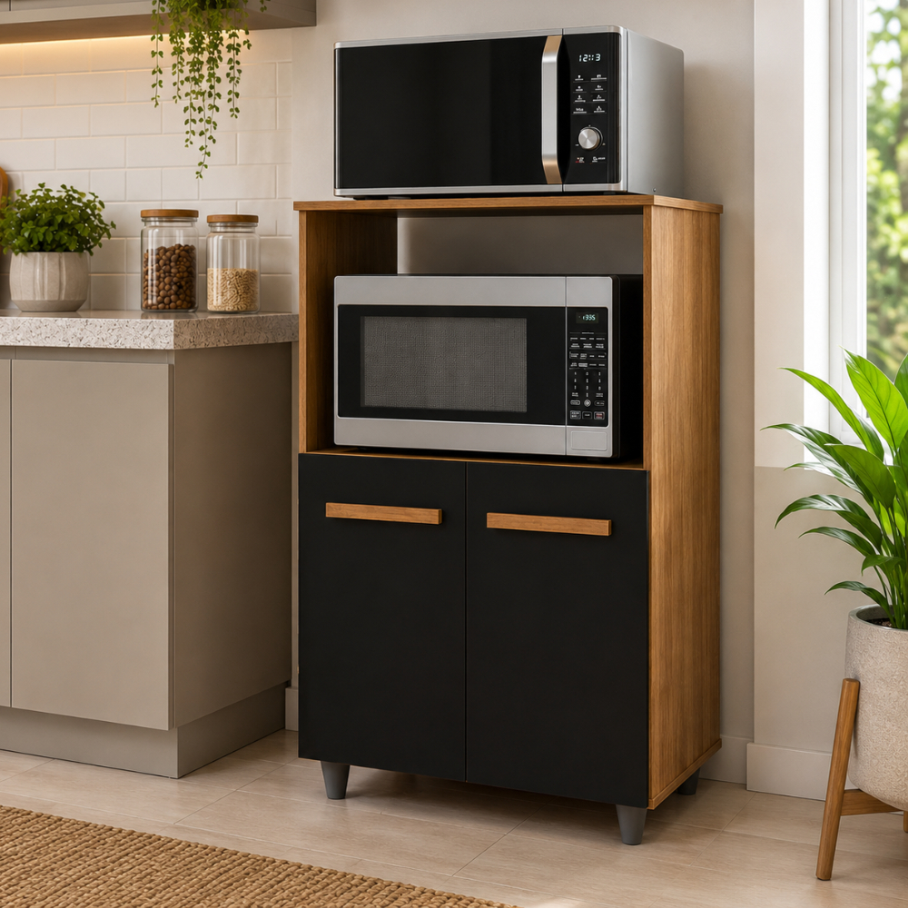 Balcão Multiuso Taís Organizador Cozinha Micro-ondas 2 Portas - Moblyar