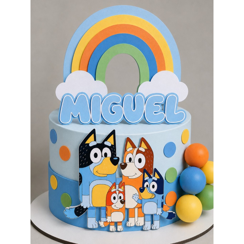 Topo de Bolo Bluey e Bingo Personalizado com Nome e Idade | Topper Mesversário Aniversário Festa Infantil