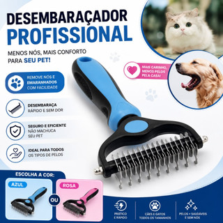 Escova Desembolador de Pelos Longo Desembaraçador Profissional Pet Removedor de Nós Escova para Cães e Gatos Azul Rosa