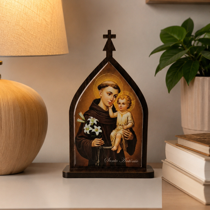 Kit 200 Oratório Capela Santo Antônio 15cm MDF e Imagem Resinada | Decoração Casa Presente Católico Religioso Fé