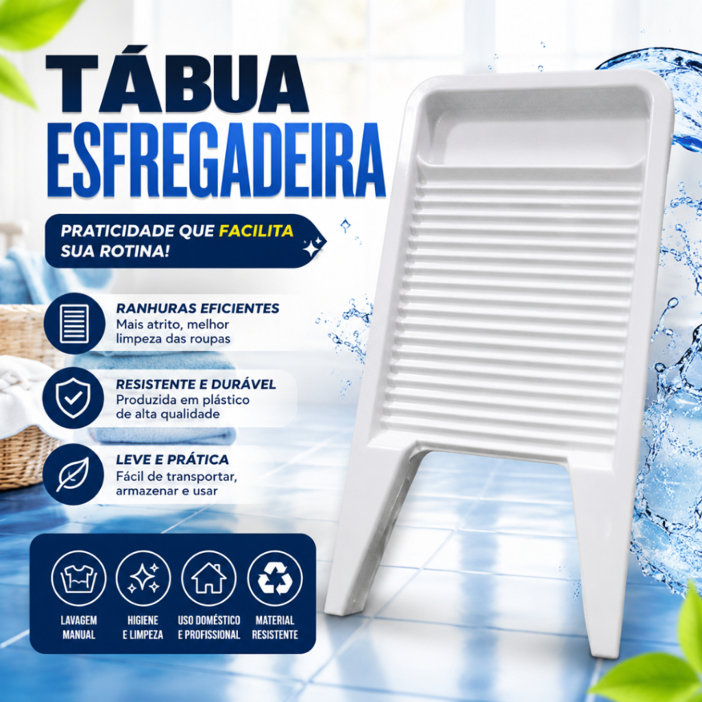 Tábua Esfregadeira de PVC Tanquinho Lavanderia Lava Roupas Resistente Antiderrapante Uso Doméstico