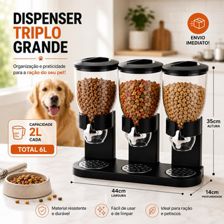 Dispenser Triplo de Cereais grãos Açaiteria Sorveteria Raçao ou matimentos 2l plástico resistente.