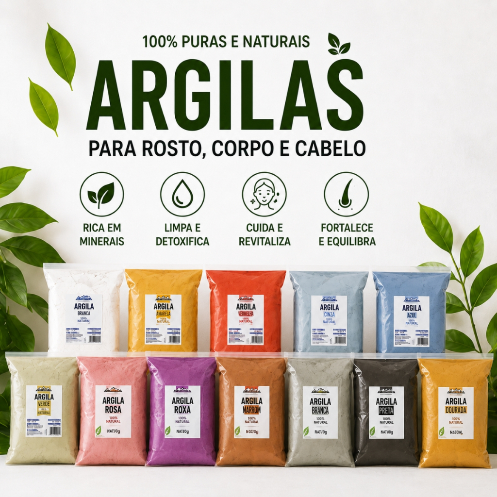 Argilas para Rosto, Corpo e Cabelo skincare Todas as Cores 1kg