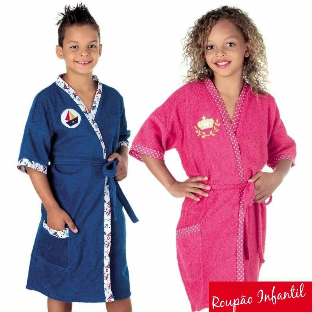 Roupão Infantil Para Banho Algodão Felpudo - Com Bordado E Com Bolso - Para Menina E Menino - Banho, Praia E Piscina