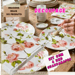 Guardanapos de Papel Floral 33x33cm - 04 unidades - Edição Especial Decoupage Fofinho Kit Mesa posta