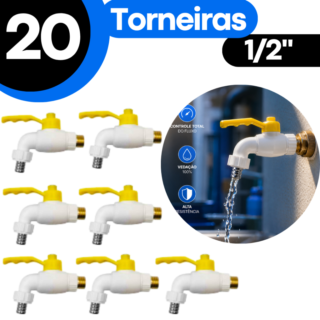 20 / 10 / 5 Torneiras Esfera 1/2" para Mangueira Jardim, Tanque e Área de Serviço