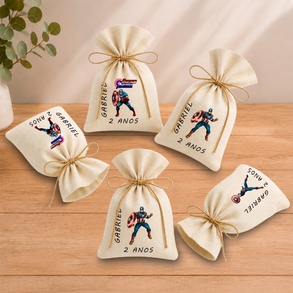 Kit 20 Saquinhos Lembrancinha Personalizada Festa Infantil Aniversário Capitão América 11x17