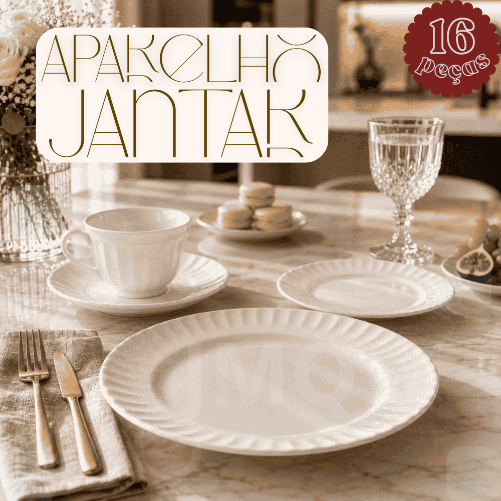 Aparelho de Jantar 16 Peças Completo em Vidro Cerâmico Premium | Mesa Posta Elegante