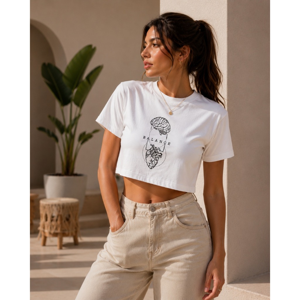 Cropped Feminino Estampa Exclusiva Balance Camisa Curta Moda Urbana Streetwear Blusinha Despojada Confortável e Estilosa