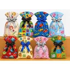 KIT COM 50 SACOS PARA PRESENTE SORTIDOS + 50 LAÇOS SORTIDOS | ESCOLHA O TEMA E O TAMANHO IDEAL. FORMATO 45X59 É PCT C/25