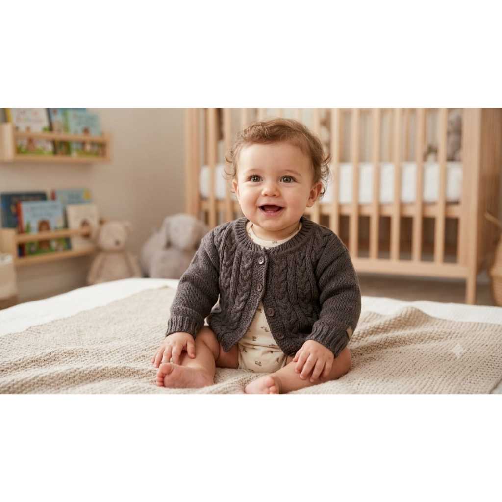 Casaco Cardigan para Bebê Blusa com botão de Tricô Infantil