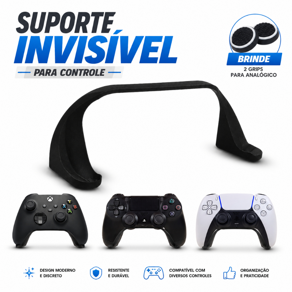 Suporte Para Controle Xbox One Ps4 Ps5 + Par Grip Organizador Gamer