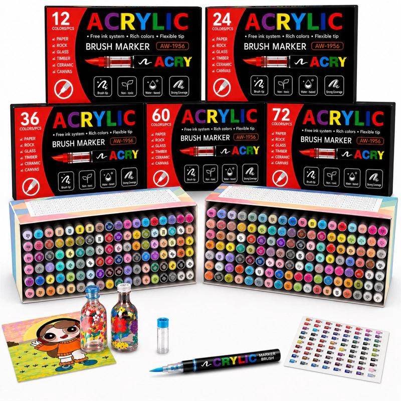 Caneta Marcadora Acrílica Kit 72/84 Cores – Tinta para Pedra, Vidro,Cerâmica, Madeira,Tela e DIY Acrylic Marker