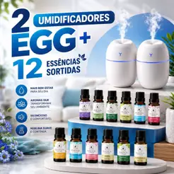 Kit de Umidificador Aromatizador com Essências Hidrossolúvel | Modelo EGG | Aromatizantes 20ml