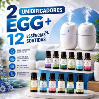 Kit de Umidificador Aromatizador com Essências Hidrossolúvel | Modelo EGG | Aromatizantes 20ml