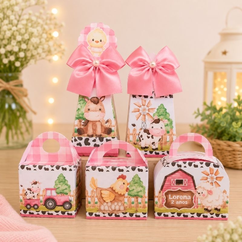 Kit Festa FAZENDINHA  MENINA ROSA  Menina Personalizado | Pegue e Monte | Lembrancinhas e Caixinhas para Festa Infantil