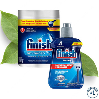 Finish Detergente em Pó 450g/700g/1kg e Secante 250ml para Lava Louças Original Limpeza e Secagem