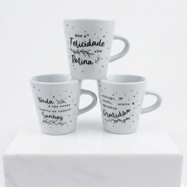 Kit Caneca Cônica 120ml Frases Estrelinha Xícara Chá Café Porcelana Personalizada Desing Sofisticado Presente Elegante — imagem 2 de 2
