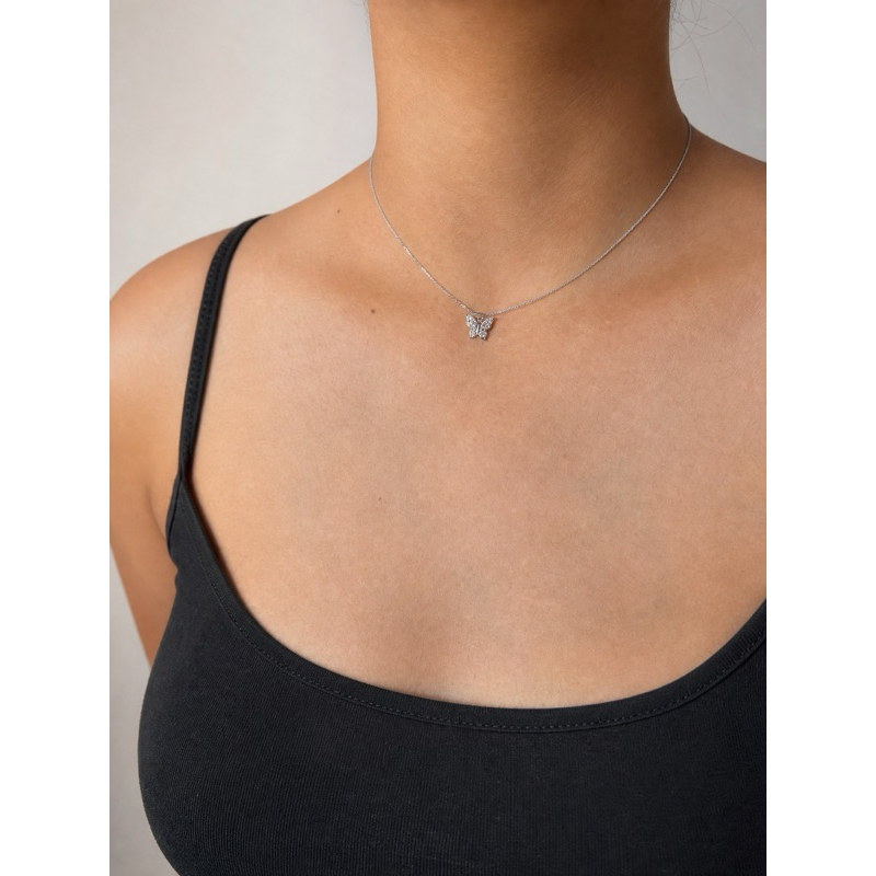 Colar Feminino Aço Inoxidável Borboleta Zircônia Corrente Cobra Gargantilha Hipoalergênico Resistente Água Luxo Presente