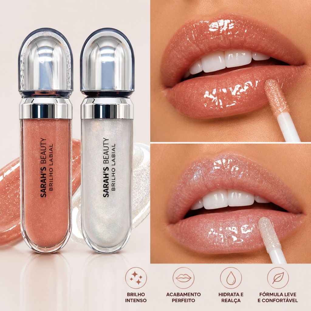 Kit 02 Gloss Brilho Labial Sarah's Beauty Cor 01 e 02 - Novas Cores- Hidratação Brilho e Volume